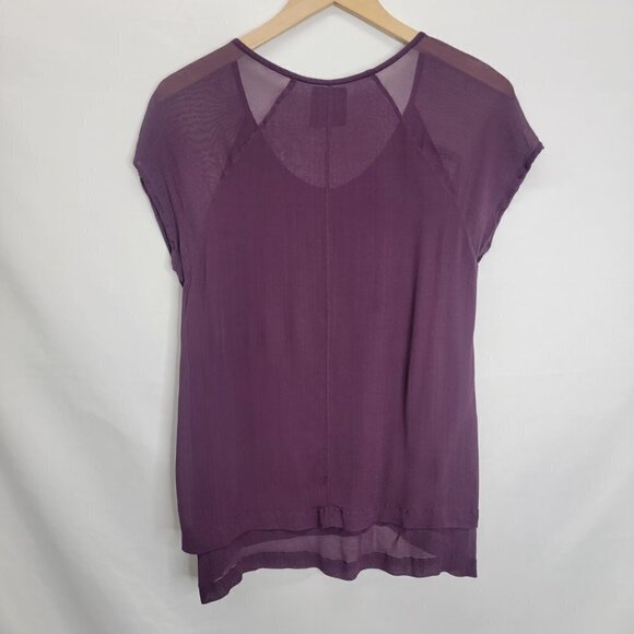 Plum Purple Sheer Cap Sleeve Multiple layer Blouse - Picture 15 of 15